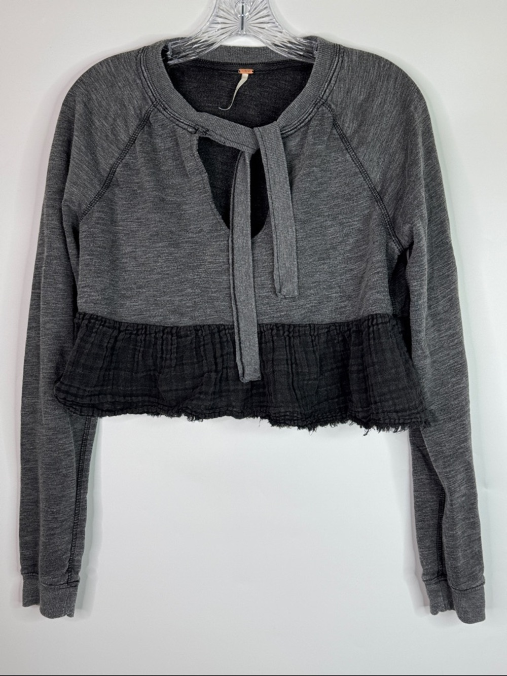 Free People Sweet Jane Pullover Gray Black Peplum Hem Long Sleeve Shirt Small